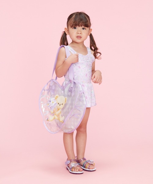 Kids Foret(キッズフォーレ)の「くまプリントハート型プールバッグ(トートバッグ・キッズ・ラベンダー/サックスブルー・FREE)」の11枚目の写真