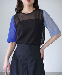 【cheriella】WEB限定3配色半袖ニットシアートップス