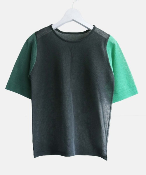 cheriella(シェリエラ)の「【cheriella】WEB限定3配色半袖ニットシアートップス(ニット/セーター・レディース・チャコールグレー/ブラック/ダークグリーン・M)」の9枚目の写真