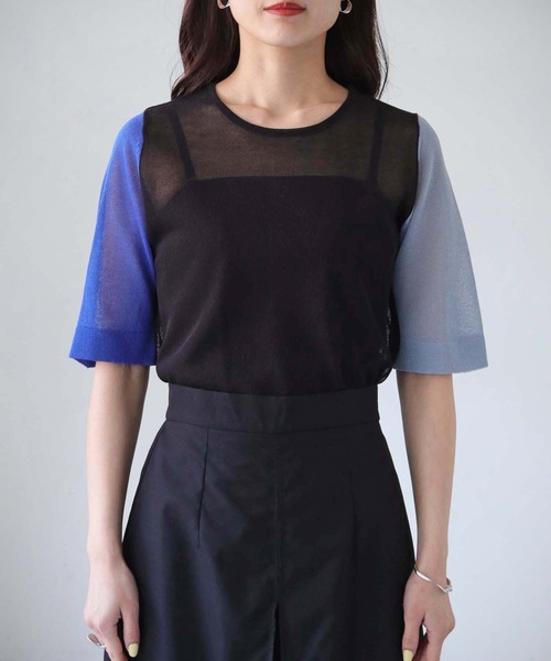 cheriella(シェリエラ)の「【cheriella】WEB限定3配色半袖ニットシアートップス(ニット/セーター・レディース・チャコールグレー/ブラック/ダークグリーン・M)」の10枚目の写真