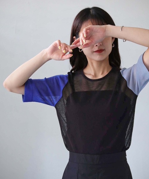 cheriella(シェリエラ)の「【cheriella】WEB限定3配色半袖ニットシアートップス(ニット/セーター・レディース・チャコールグレー/ブラック/ダークグリーン・M)」の19枚目の写真