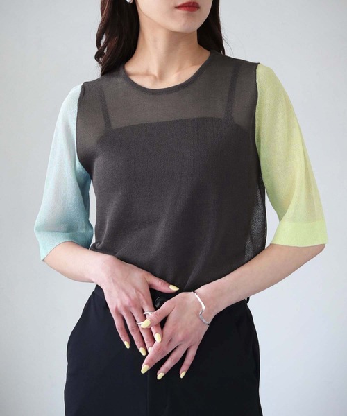 cheriella(シェリエラ)の「【cheriella】WEB限定3配色半袖ニットシアートップス(ニット/セーター・レディース・チャコールグレー/ブラック/ダークグリーン・M)」の20枚目の写真