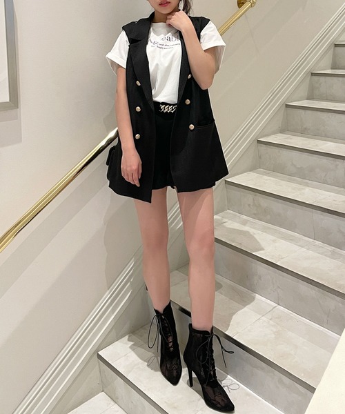 Julia Boutique（ジュリアブティック）の「クラシカルツイードベスト/23001（ベスト・レディース・ホワイト/ブラック・ONE）」の3枚目の写真