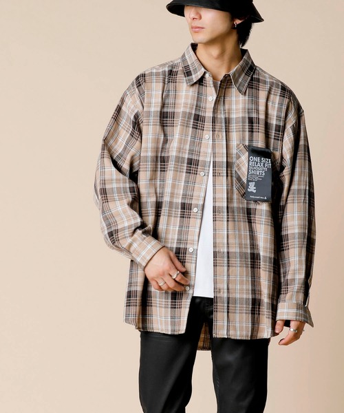 ADMIX/ATELIER SAB MEN（アドミックスアトリエサブメン）の「【Hollywood Rich.&】Bigシルエット チェック ルーズシャツ（シャツ/ブラウス・メンズ・ベージュ系その他/グリーン系その他/ブラック系その他・FREE）」の2枚目の写真
