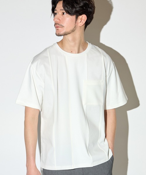 UNION STATION（ユニオンステーション）の「ストレッチスムース異素材切替Tシャツ（Tシャツ/カットソー・メンズ・ライトブルー/ホワイト/ベージュ・L/M/LL）」の2枚目の写真