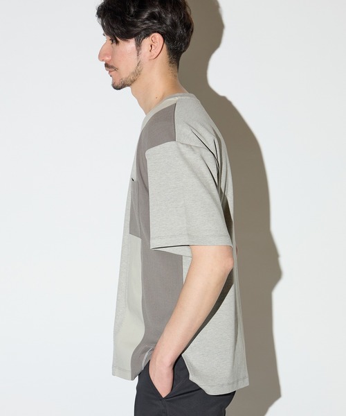 UNION STATION（ユニオンステーション）の「ストレッチスムース異素材切替Tシャツ（Tシャツ/カットソー・メンズ・ライトブルー/ホワイト/ベージュ・L/M/LL）」の4枚目の写真