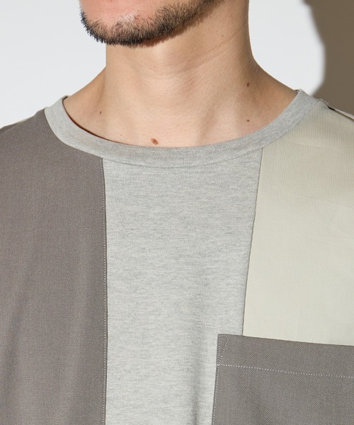 UNION STATION（ユニオンステーション）の「ストレッチスムース異素材切替Tシャツ（Tシャツ/カットソー・メンズ・ライトブルー/ホワイト/ベージュ・L/M/LL）」の6枚目の写真
