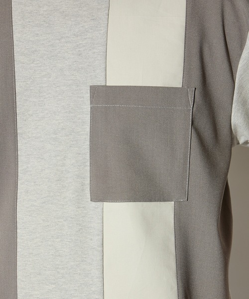 UNION STATION（ユニオンステーション）の「ストレッチスムース異素材切替Tシャツ（Tシャツ/カットソー・メンズ・ライトブルー/ホワイト/ベージュ・L/M/LL）」の7枚目の写真