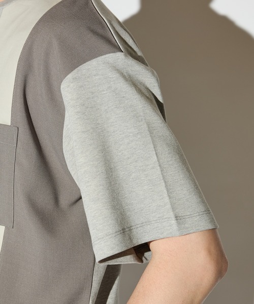 UNION STATION（ユニオンステーション）の「ストレッチスムース異素材切替Tシャツ（Tシャツ/カットソー・メンズ・ライトブルー/ホワイト/ベージュ・L/M/LL）」の8枚目の写真