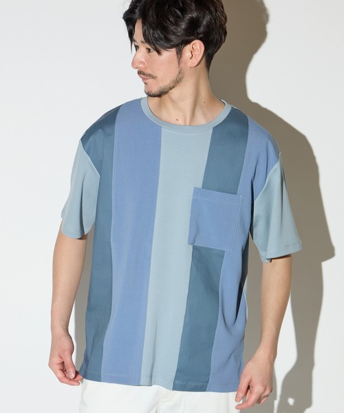 UNION STATION（ユニオンステーション）の「ストレッチスムース異素材切替Tシャツ（Tシャツ/カットソー・メンズ・ライトブルー/ホワイト/ベージュ・L/M/LL）」の10枚目の写真