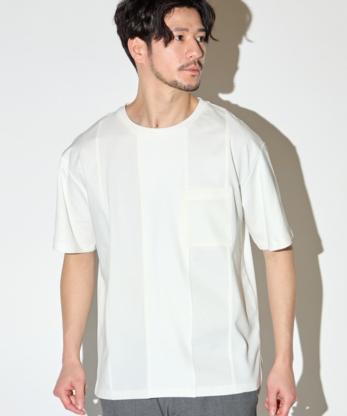 UNION STATION（ユニオンステーション）の「ストレッチスムース異素材切替Tシャツ（Tシャツ/カットソー・メンズ・ライトブルー/ホワイト/ベージュ・L/M/LL）」の13枚目の写真