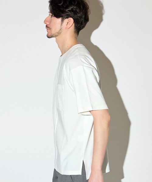 UNION STATION（ユニオンステーション）の「ストレッチスムース異素材切替Tシャツ（Tシャツ/カットソー・メンズ・ライトブルー/ホワイト/ベージュ・L/M/LL）」の14枚目の写真