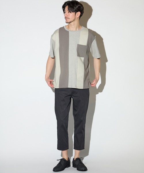 UNION STATION（ユニオンステーション）の「ストレッチスムース異素材切替Tシャツ（Tシャツ/カットソー・メンズ・ライトブルー/ホワイト/ベージュ・L/M/LL）」の18枚目の写真