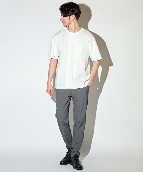 UNION STATION（ユニオンステーション）の「ストレッチスムース異素材切替Tシャツ（Tシャツ/カットソー・メンズ・ライトブルー/ホワイト/ベージュ・L/M/LL）」の19枚目の写真