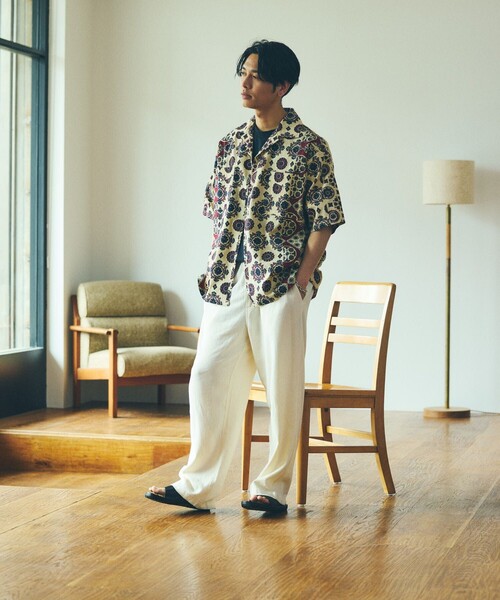 FREAK'S STORE（フリークスストア）の「FREAK'S STORE/フリークスストア バティック柄 半袖シャツ/ハーフスリーブ オーバーサイズシャツ（シャツ/ブラウス・メンズ・ネイビー/オフホワイト・MEDIUM/LARGE）」の3枚目の写真