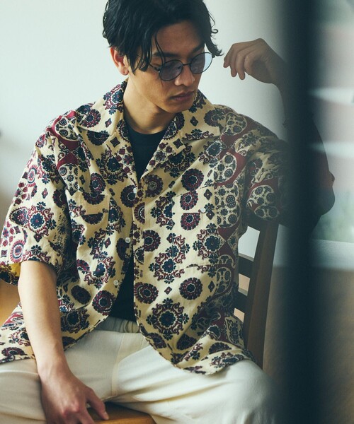 FREAK'S STORE（フリークスストア）の「FREAK'S STORE/フリークスストア バティック柄 半袖シャツ/ハーフスリーブ オーバーサイズシャツ（シャツ/ブラウス・メンズ・ネイビー/オフホワイト・MEDIUM/LARGE）」の10枚目の写真