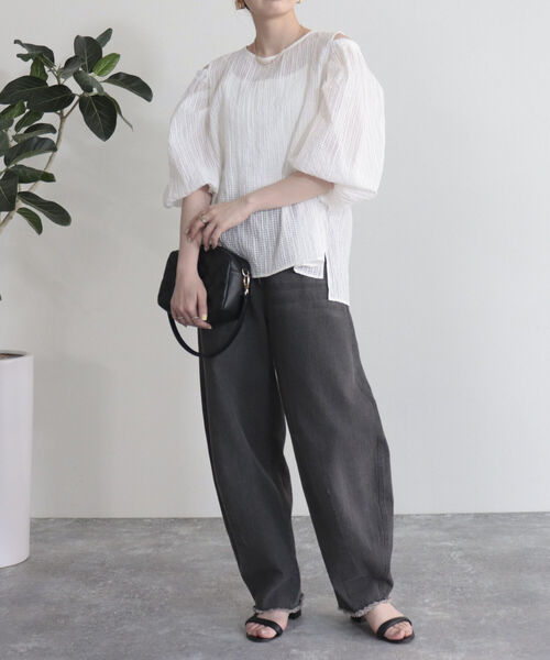 fredy emue(フレディエミュ)の「【fredyemueフレディエミュ】シアーチェックバックオープンブラウス(シャツ/ブラウス・レディース・ブラック系その他/ブラック/オフホワイト・38)」の6枚目の写真