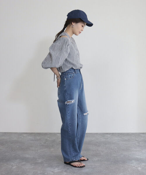 fredy emue(フレディエミュ)の「【fredyemueフレディエミュ】シアーチェックバックオープンブラウス(シャツ/ブラウス・レディース・ブラック系その他/ブラック/オフホワイト・38)」の21枚目の写真
