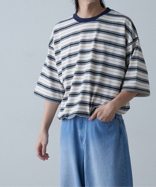 COLONY 2139（コロニートゥーワンスリーナイン）の「マルチボーダー半袖T（Tシャツ/カットソー・メンズ・イエロー/ホワイト/グレー・MEDIUM/LARGE/X-LARGE）」の2枚目の写真