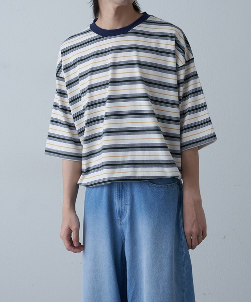 COLONY 2139（コロニートゥーワンスリーナイン）の「マルチボーダー半袖T（Tシャツ/カットソー・メンズ・イエロー/ホワイト/グレー・MEDIUM/LARGE/X-LARGE）」の17枚目の写真