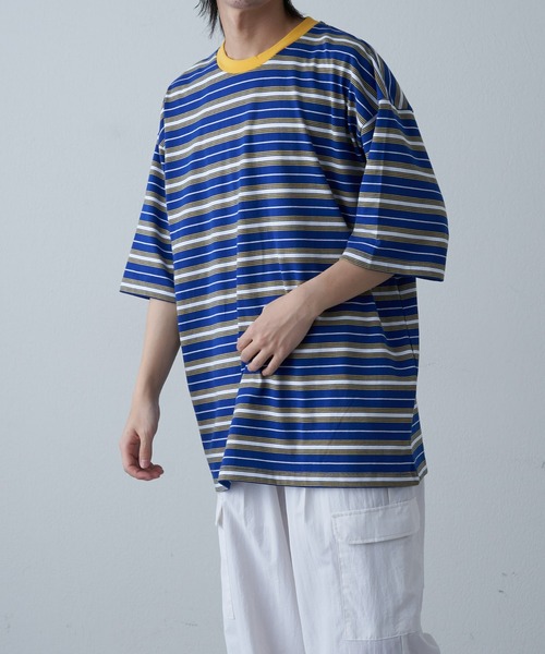 COLONY 2139（コロニートゥーワンスリーナイン）の「マルチボーダー半袖T（Tシャツ/カットソー・メンズ・イエロー/ホワイト/グレー・MEDIUM/LARGE/X-LARGE）」の4枚目の写真