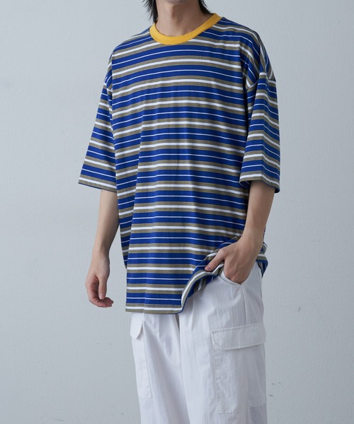 COLONY 2139（コロニートゥーワンスリーナイン）の「マルチボーダー半袖T（Tシャツ/カットソー・メンズ・イエロー/ホワイト/グレー・MEDIUM/LARGE/X-LARGE）」の13枚目の写真