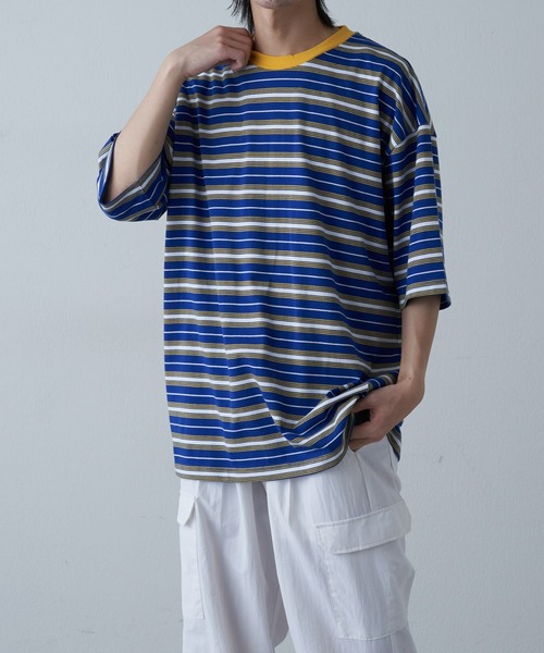 COLONY 2139（コロニートゥーワンスリーナイン）の「マルチボーダー半袖T（Tシャツ/カットソー・メンズ・イエロー/ホワイト/グレー・MEDIUM/LARGE/X-LARGE）」の5枚目の写真