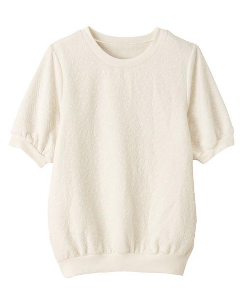 alotta(アロッタ)の「花柄ふくれジャカード5分袖トップス(Tシャツ/カットソー・レディース・ラベンダー/アイボリー/ブラック・M/L)」の3枚目の写真