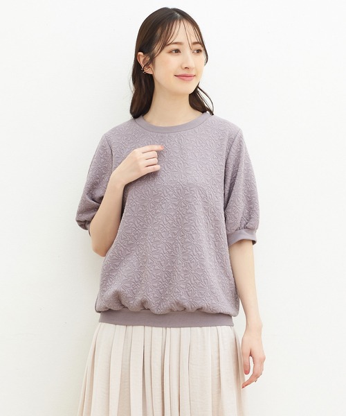 alotta(アロッタ)の「花柄ふくれジャカード5分袖トップス(Tシャツ/カットソー・レディース・ラベンダー/アイボリー/ブラック・M/L)」の6枚目の写真