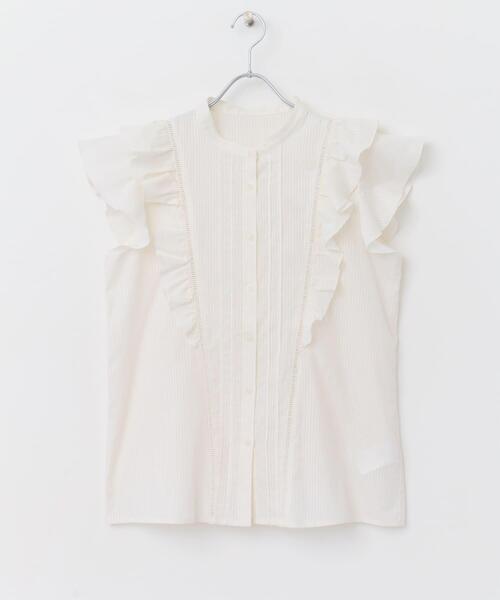 SENSE OF PLACE by URBAN RESEARCH（センスオブプレイスバイアーバンリサーチ）の「ドビーストライプフリルフレンチブブラウス（Tシャツ/カットソー・レディース・オフホワイト/ベージュ系その他/ブルー系その他・ONE）」の4枚目の写真