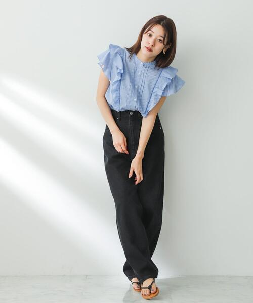 SENSE OF PLACE by URBAN RESEARCH（センスオブプレイスバイアーバンリサーチ）の「ドビーストライプフリルフレンチブブラウス（Tシャツ/カットソー・レディース・オフホワイト/ベージュ系その他/ブルー系その他・ONE）」の11枚目の写真