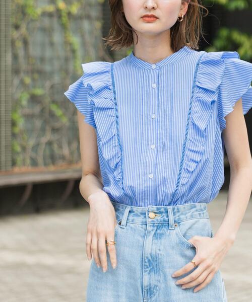 SENSE OF PLACE by URBAN RESEARCH（センスオブプレイスバイアーバンリサーチ）の「ドビーストライプフリルフレンチブブラウス（Tシャツ/カットソー・レディース・オフホワイト/ベージュ系その他/ブルー系その他・ONE）」の12枚目の写真