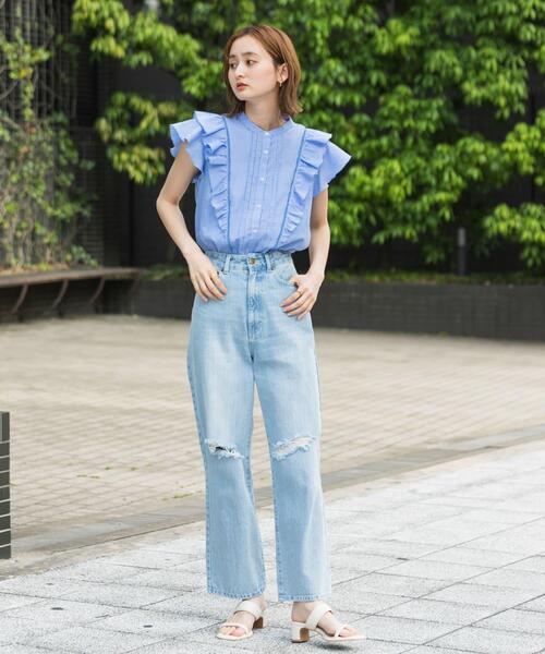 SENSE OF PLACE by URBAN RESEARCH（センスオブプレイスバイアーバンリサーチ）の「ドビーストライプフリルフレンチブブラウス（Tシャツ/カットソー・レディース・オフホワイト/ベージュ系その他/ブルー系その他・ONE）」の16枚目の写真