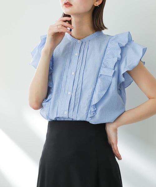 SENSE OF PLACE by URBAN RESEARCH（センスオブプレイスバイアーバンリサーチ）の「ドビーストライプフリルフレンチブブラウス（Tシャツ/カットソー・レディース・オフホワイト/ベージュ系その他/ブルー系その他・ONE）」の18枚目の写真