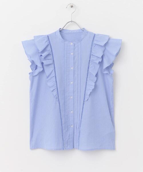 SENSE OF PLACE by URBAN RESEARCH（センスオブプレイスバイアーバンリサーチ）の「ドビーストライプフリルフレンチブブラウス（Tシャツ/カットソー・レディース・オフホワイト/ベージュ系その他/ブルー系その他・ONE）」の19枚目の写真