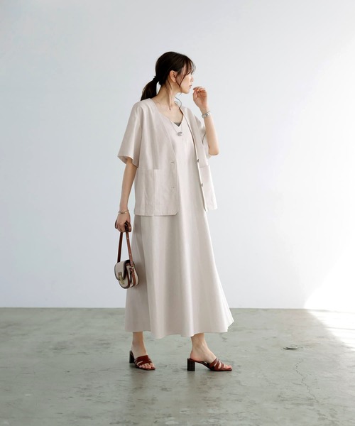 STYLE DELI（スタイルデリ）の「背面リボン麻混キャミワンピース（ワンピース・レディース・オートミール/チョコ・01/02）」の10枚目の写真