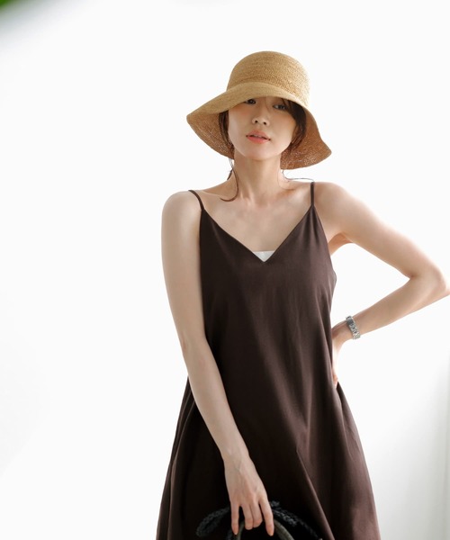 STYLE DELI（スタイルデリ）の「背面リボン麻混キャミワンピース（ワンピース・レディース・オートミール/チョコ・01/02）」の15枚目の写真