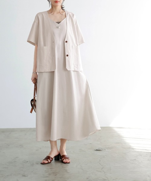 STYLE DELI（スタイルデリ）の「背面リボン麻混キャミワンピース（ワンピース・レディース・オートミール/チョコ・01/02）」の5枚目の写真