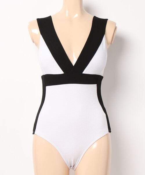 セール】モノトーンV切り替えデザインワンピース 水着（水着）｜Ritzy