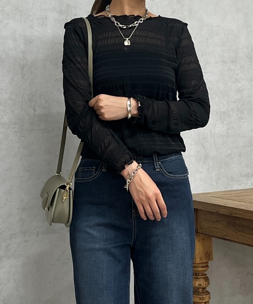 un dix cors(アンディコール)の「前後2WAYシャーリングシアープルオーバー(Tシャツ/カットソー・レディース・オフホワイト/ブラック・FREE)」の20枚目の写真