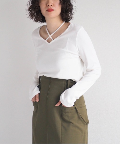 cepo(セポ)の「ホルターネックリブロンTee(Tシャツ/カットソー・レディース・オフホワイト/チャコール・M)」の1枚目の写真
