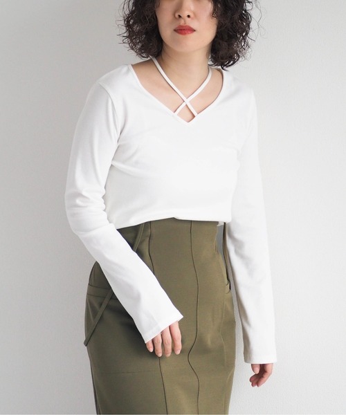 cepo(セポ)の「ホルターネックリブロンTee(Tシャツ/カットソー・レディース・オフホワイト/チャコール・M)」の3枚目の写真