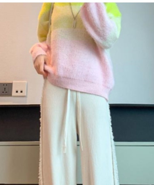 Jayro（ジャイロ）の「サイドフリンジニットセミワイドパンツ（その他パンツ・レディース・ベージュ/ダークブラウン/キナリ/ブラック・FREE）」の6枚目の写真