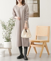 nissen（ニッセン）の「裏起毛Vネックロングワンピース（ワンピース）」
