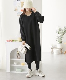 【販売終了】裏起毛Vネックロングワンピース