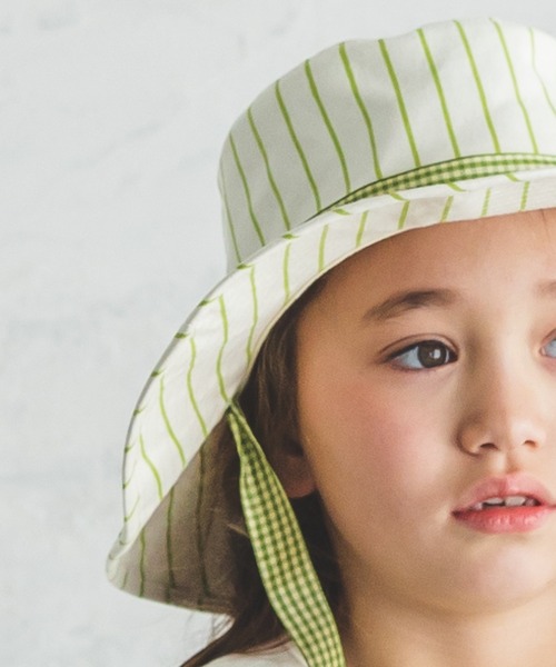 pairmanon（ペアマノン）の「ストライププリントリボン付きハット（ハット・キッズ・ベージュ/ライトグリーン・FREE）」の5枚目の写真