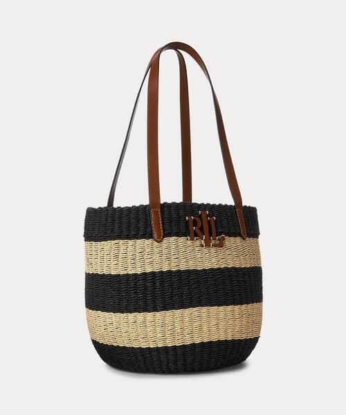 RALPH LAUREN LRLロゴ レザートリム ストロートート かごバッグ