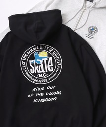 MARK GONZALES ARTWORK COLLECTION/マークゴンザレス 別注 オーバーサイズ 裏起毛 ストリート バックプリント スウェット ジップアップパーカー/レディース メンズ