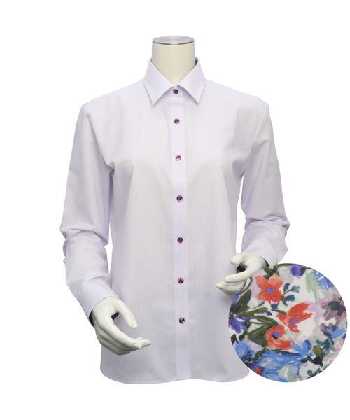 TOKYO SHIRTS(トウキョウシャツ)の「形態安定ノーアイロン レギュラー(花柄別生地) 長袖ビジネスワイシャツ(ビジネスシャツ・レディース・ラベンダー・S/M/L/LL/XL/XS)」の5枚目の写真