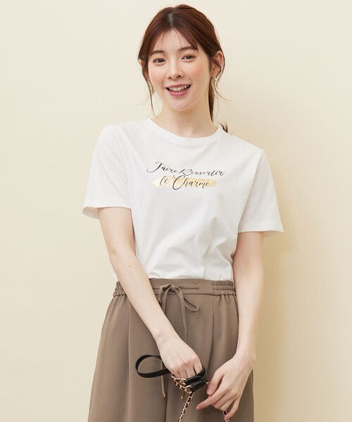 ANY SIS(エニィスィス)の「箔プリントロゴ Tシャツ(Tシャツ/カットソー・レディース・グレー系/ホワイト系・2)」の2枚目の写真